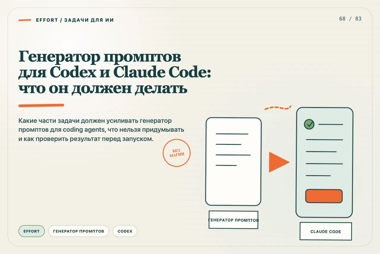 Разговорная задача проходит через фильтры цели, границ и приёмки для Codex и Claude Code
